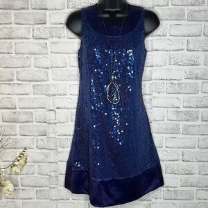 Betsey Johnson Silk Blue Sequins Evening Dress Cocktail Prom Party Size 2
